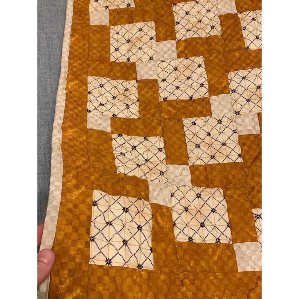 Handmade Childrens Quilt Patchwork Brown Orange Farmhouse Baby Toddler newborn